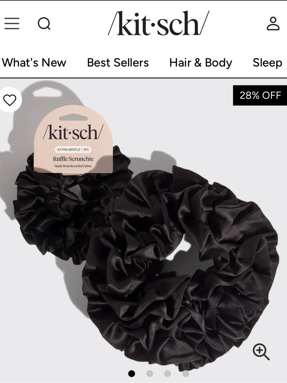 Kitsch Black Satin Ruffle Scrunchies - Set of 2